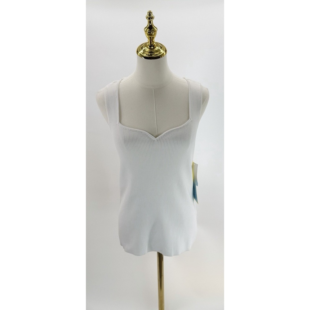 CeCe Women's Sweetheart-Neck Knit Tank Top Ultra White Solid Pullover Medium M